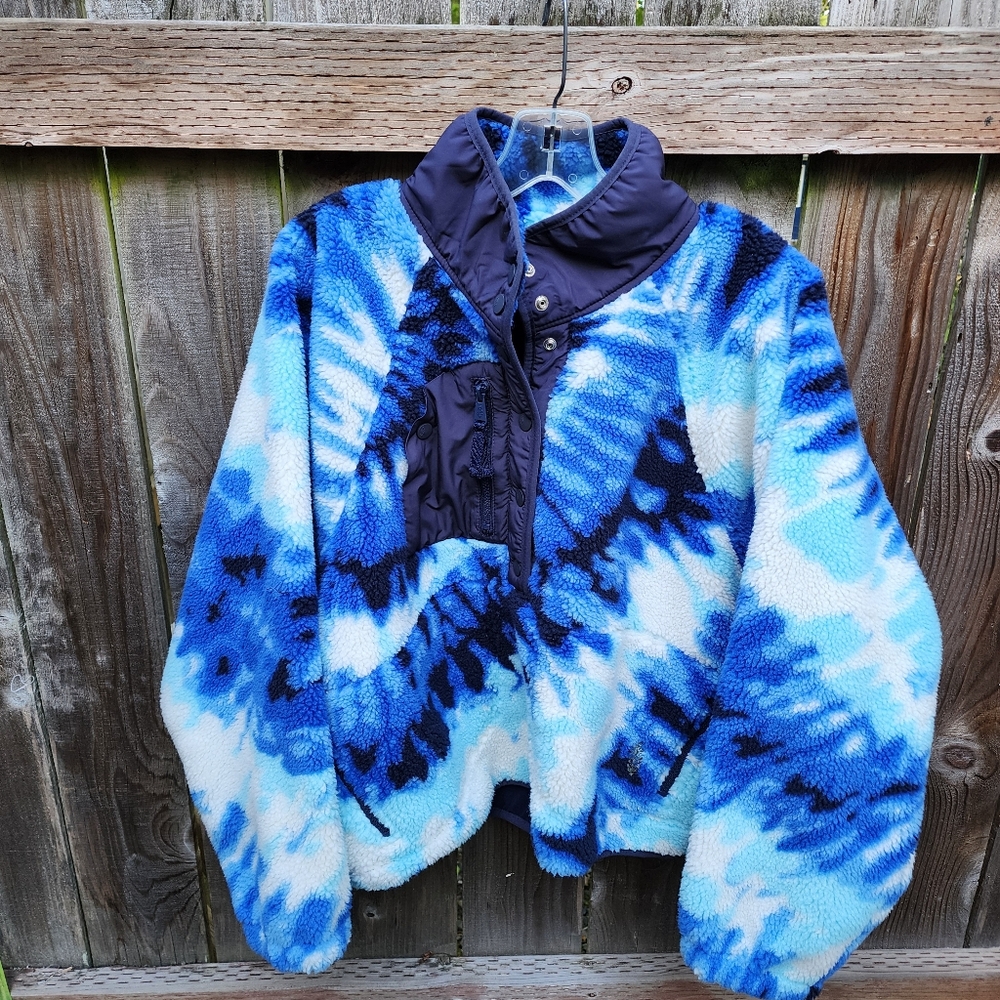 NWT Free People Hit The Slopes Fleece Pullover Ocean Tie Dye Sapphire